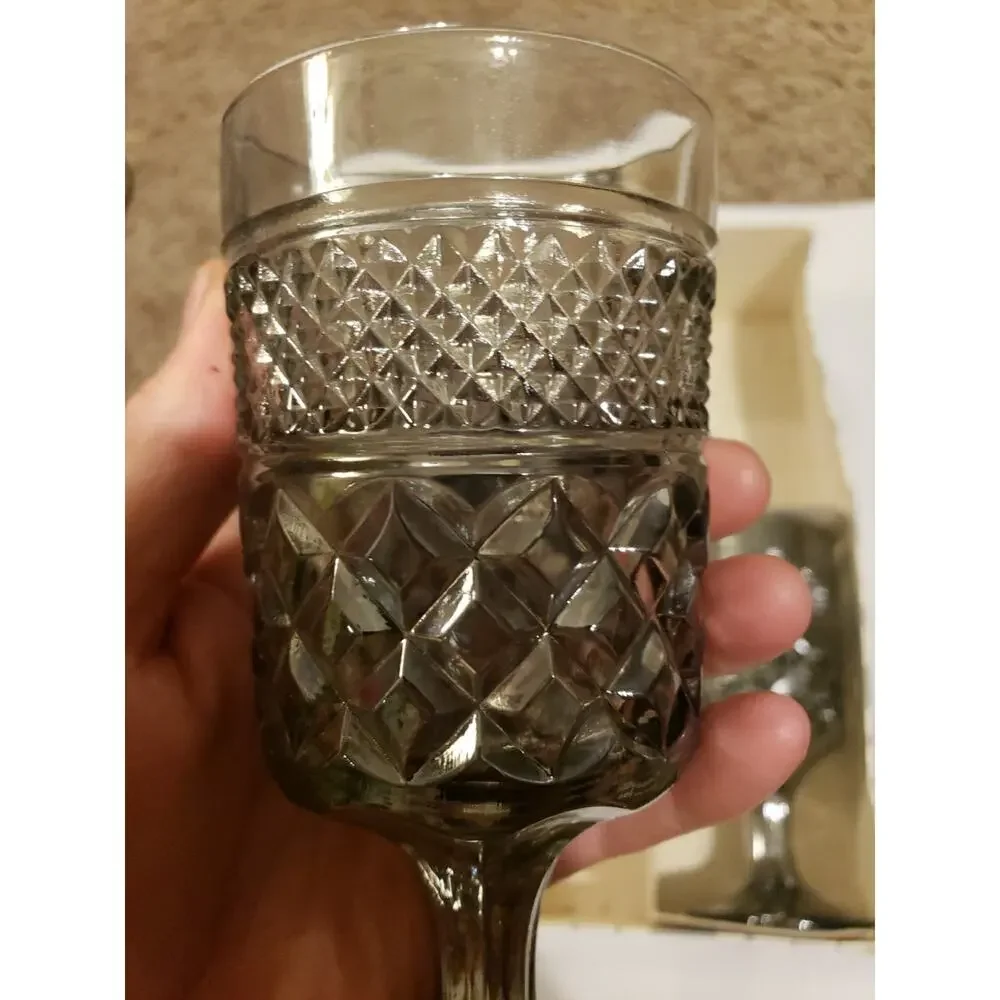5 Vintage Anchor Hocking Wexford Pattern Cordial Glasses Wine Mist Smoke Color